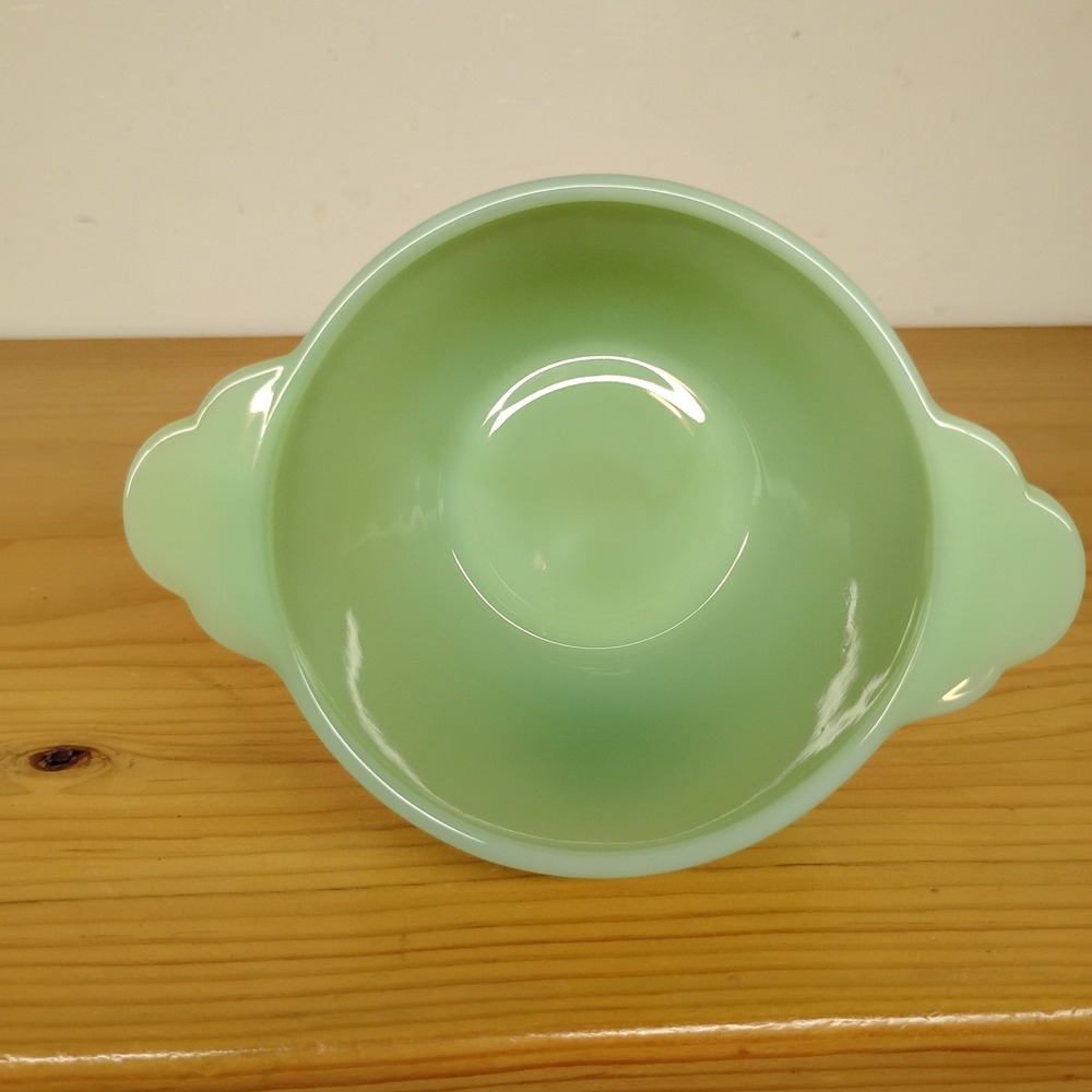 VTG Fire King Ribbed Jadite Jadeite Glass Sugar Bowl Molded Handles No Lid - Picture 8 of 11